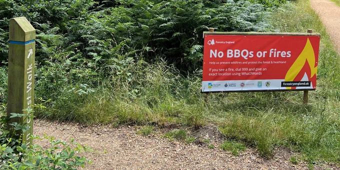 This image shows a sign asking people not to use BBQs or light fires in the Forest. 