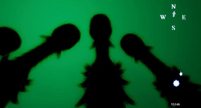 Three strange shapes look down on you as you're floating underneath the surface of the water