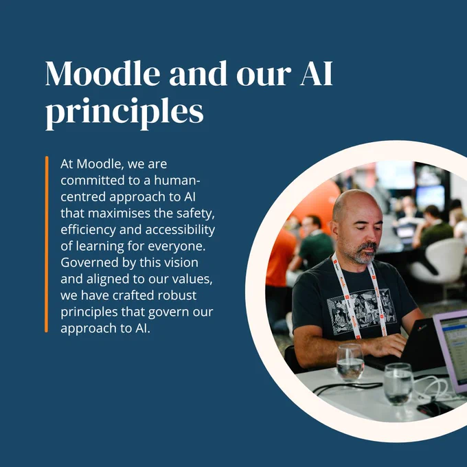 At Moodle, we are committed to a human-centred approach to AI that maximises the safety, efficiency and accessibility of learning for everyone. Governed by this vision and aligned to our values, we have crafted robust principles that govern our approach to AI.
