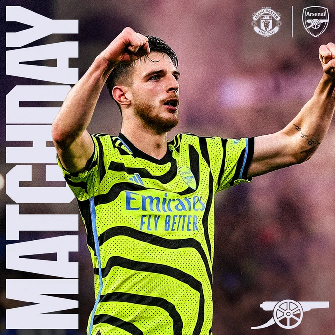 Our matchday graphic for Manchester United v Arsenal featuring Declan Rice. 