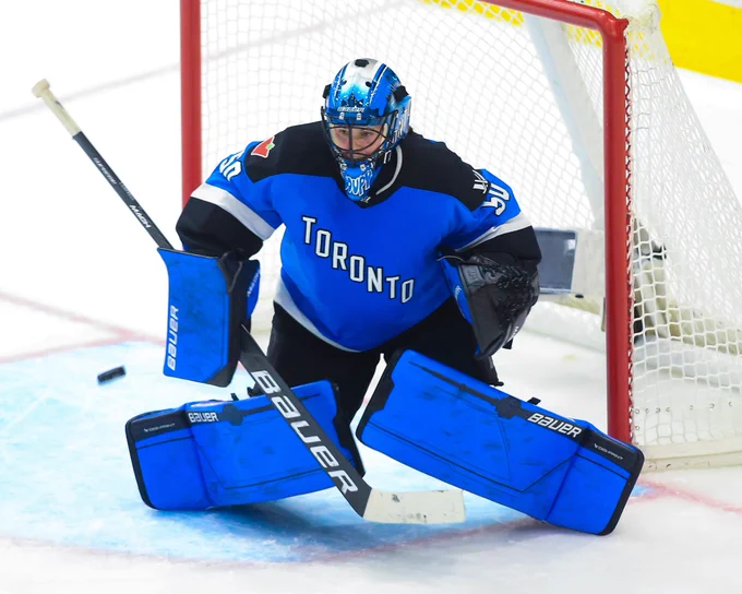 Kristen Campbell making a save during the game.