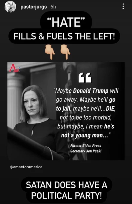 Hate fills and fuels the left satan does have a political party.
