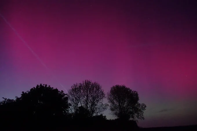 Violet and pinkish Northern Lights
