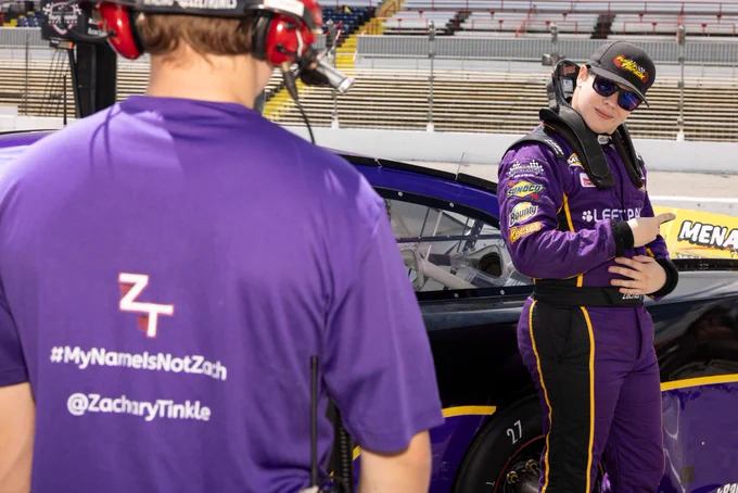 Zachary Tinkle, driver of the No. 11 Racing for Rescues/Fast Track Toyota, at Nashville Fairgrounds Speedway on May 11, 2024.