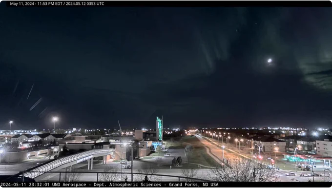 Image of aurora on webcam in Grand Forks, North Dakota
