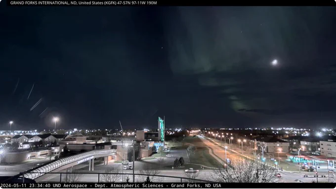 Image of aurora on webcam in Grand Forks, North Dakota