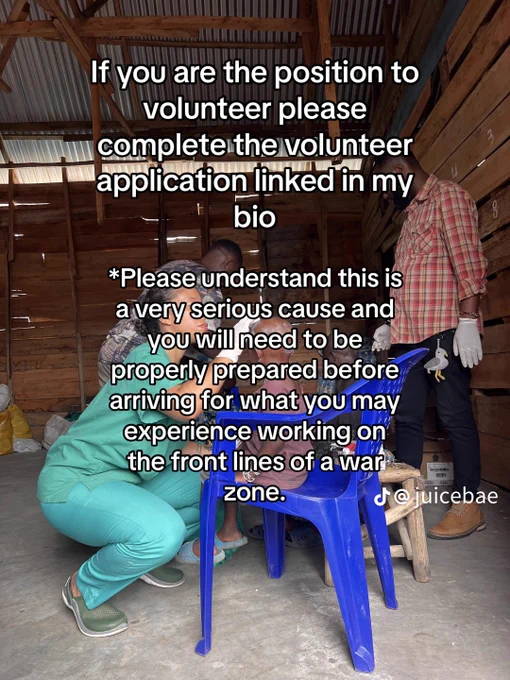 If vou are the position to volunteer please complete the volunteer application linked in [@juicebae tiktok] bio
*Please understand this is a very serious cause and you will need to be properly prepared before arriving for what you may experience working on the front lines of a war zone.

 @juicebae