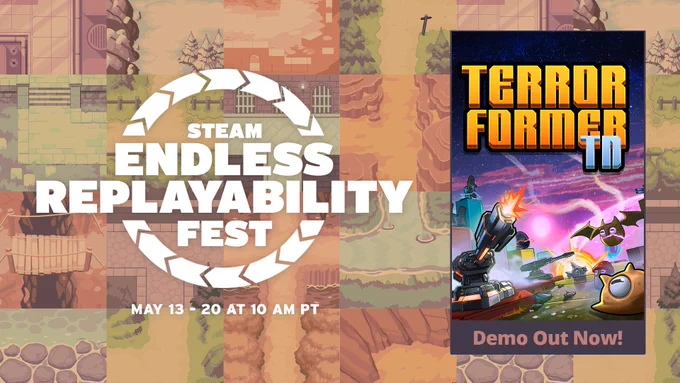 promo poster for steam endless replayability fest featuring terrorformer td