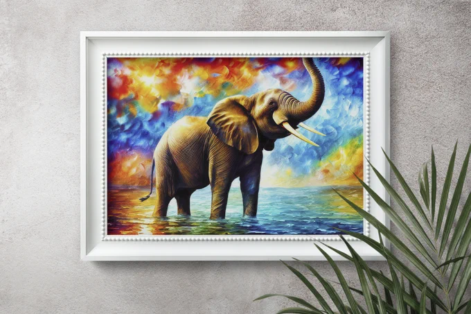 Colorful elephant painting on the wall