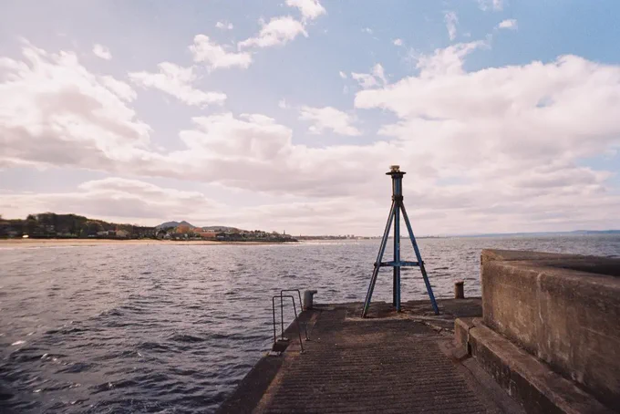 Colour photograph from Fisherrow Harbour entrance looking toward Edinburgh 