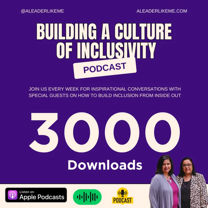 Building a Culture of inclusivity is written in cream text and underneath it says 3000 in large text. In the right hand corner there’s a photo of Priya and Advita.