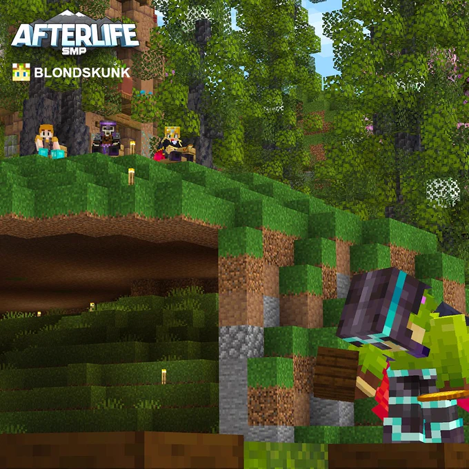 Laynce, KB, and tinkfro watch from a hill above as Blondskunk builds away!