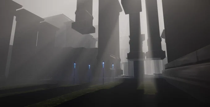 Enormous pillars rise into the sky creating stairways for the player.
