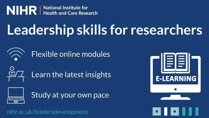Leadership skills for researchers
Flexible online modules 
Learn the latest insights
Study at your own pace
www.nihr.ac.uk/leadersdevelopment