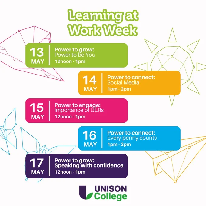 13 May Power to be You 14 May Social Media 15 May Importance of ULRs 16 May Every penny counts 17 May Speak with confidence