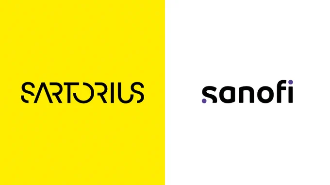 Sartorius logo (left) next to Sanofi logo (right)