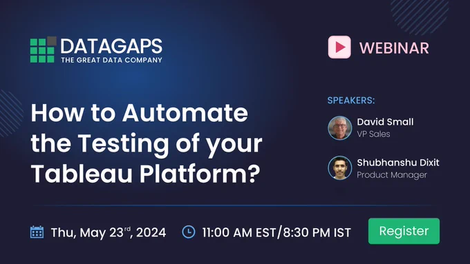 To have your Tableau Visualizations clearer, concise, and more accurate in representing the data, you must join the Datagaps Webinar where Testing Automation for Tableau Reports would ensure that users can easily understand the information presented. 

Tableau CEO Ryan Aytay said, “Get your data in order, find your single source of truth,” printed on Forbes wall. 
 
Key takeaways: 

-Advanced Tableau Testing Automation methods that set the standard for data excellence 
-How Datagaps' BI Validator ensures that Data - related issues & anomalies are caught in a simple-to-define & deploy manner 
-Gain valuable tips and tricks to significantly enhance the efficiency & reliability of testing processes, ensuring high-quality Reports 
-Real-World Case Studies and Success Stories

#TableauAutomationTesting #TableauDataValidation #DataQualityTestingAutomation #BIValidator #BusinessIntelligenceValidator #BusinesssIntelligence #BusinessIntelligenceAnalyst