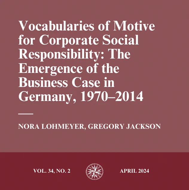 Article title: Vocabularies of motive for corporate social responsibility: the emergence of the business case in Germany, 1970–2014