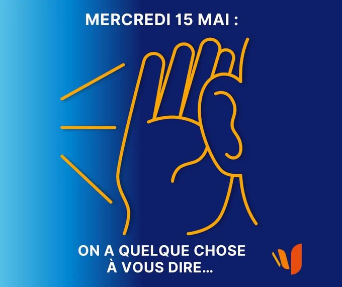 Une main collée à une oreille avec un message qui dit : on a quelque chose à vous dire