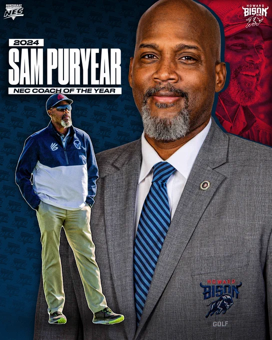 Howard head coach Sam Puryear is the Northeast Conference Men's Golf Coach of the Year 