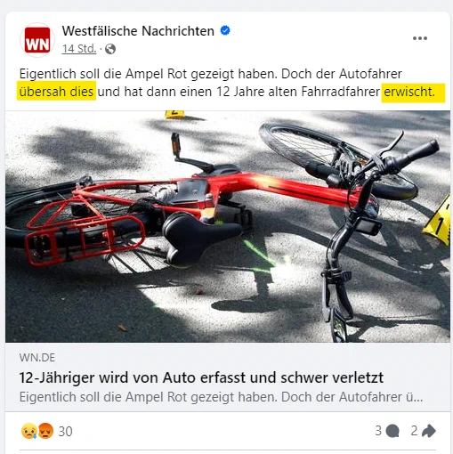 Eigentlich soll die Ampel Rot gezeigt haben. Doch der Autofahrer übersah dies und hat dann einen 12 Jahre alten Fahrradfahrer erwischt.
12-Jähriger wird von Auto erfasst und schwer verletzt

