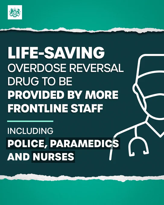 Life-saving overdose reversal drug to be provided by more frontline staff including police, paramedics and nurses.