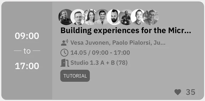 In-app information about the “Building experiences for Microsoft 365” tutorial at Collab Summit in Wiesbaden, Germany.