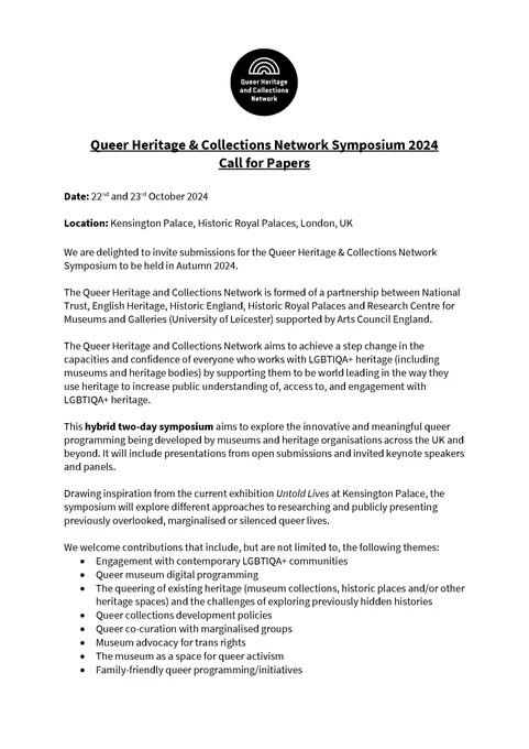 Page 1 of Call for Papers, QHCN Symposium. To download the fully accessible version, please visit: queerhcn.org