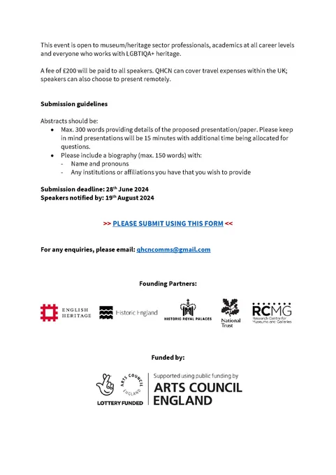 Page 2 of Call for Papers, QHCN Symposium. To download the fully accessible version, please visit: queerhcn.org
