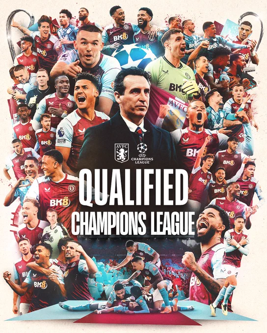Graphic to celebrate Aston Villa's qualification for the 2024/25 UEFA Champions League!