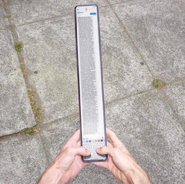 A very long phone with a long text message.