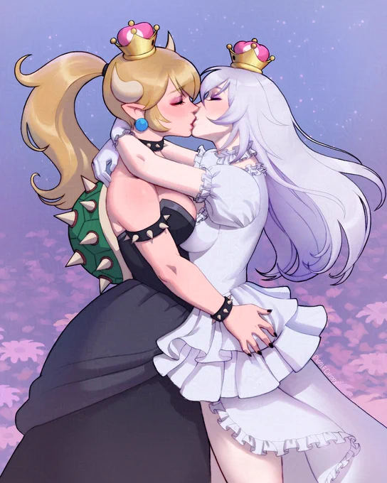 Bowsette and Booette share a kiss 