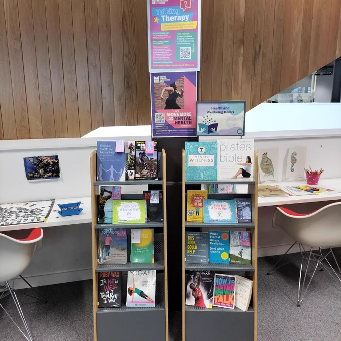 Photograph of the Mental Health Awareness Week book display at City Campus Library.
