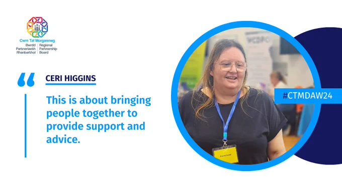 Image is of Ceri smiling at Turning Ponty Blue

Text says

Ceri Higgins

This is about bringing people together to provide support and advice