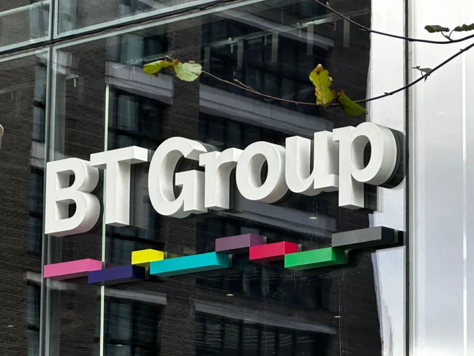 BT Group logo on the side of a window.