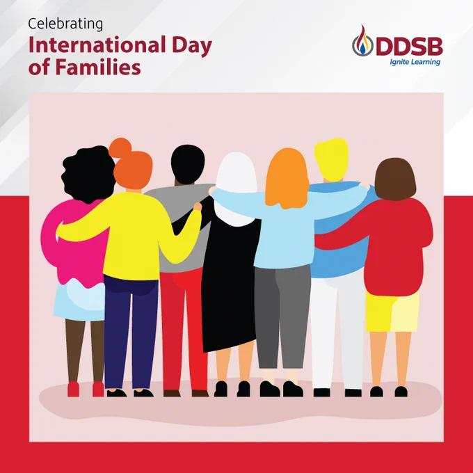 Cartoon image of family with arms around each others shoulders facing away