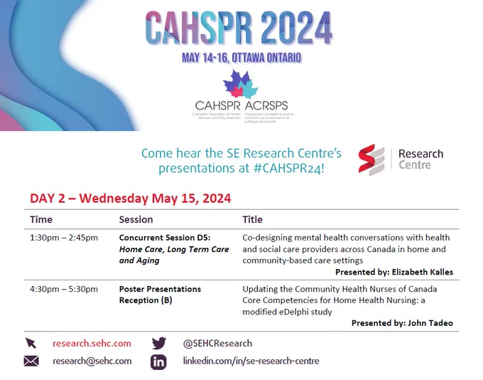 Come hear the SE Research Centre's presentations at #CAHSPR24!