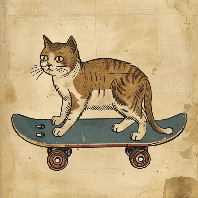 a cat with a skateboard