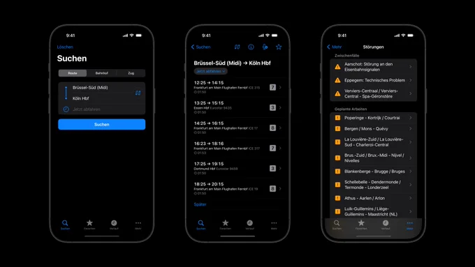 Three screenshots showing Railer in German.