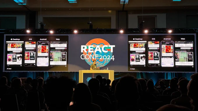 Evan Bacon revealing universal React Server Components in Expo Router at React Conf 2024