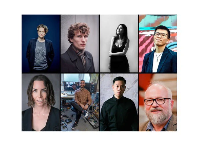 Emily Howard (PC: Chris McAndrew), Robert Laidlow (PC: Jonathan Slater), Megan Steinberg (PC: Sam Walton), Bofan Ma (PC: Lu Liu), Zakiya Leeming (PC: David John), Sam Salem (PC: Self Portrait), Hongshuo Fan (PC: Lina Yan), and David De Roure (PC: Sally-Anne Stewart)