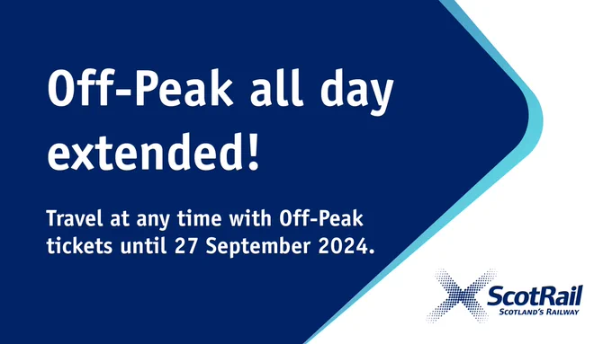 Off-Peak all day extended! Travel at any time with Off-Peak tickets until 27 September 2024.