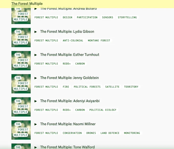 Screenshot showing the episode list in the Forest Multiple playlist on Smart Forests Radio.