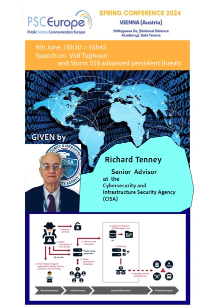 Last February, the U.S. authoring agencies have confirmed that a new cyber attack 🔨 has compromised the IT environments of multiple critical infrastructure organizations - primarily in Communications, Energy, Transportation Systems, and Water 🌊 and Wastewater Systems Sectors - in the continental and non-continental United States and its territories, including Guam. The US agencies noticed the compromised act was led by cyber group known as 👀 Volt Typhoon.  

Richard Tenney has experience in Communication and IT, he woked as FBI consultant.  He has led technical assistance efforts to support awareness and education 👨‍🏫 of Public Safety Answering Points (PSAPs) and 9-1-1 functions about cyber threats. He has been a USAF agent. He holds undergraduate and graduate degrees from Georgetown University, University of Maryland, and Troy University including a BS in management information systems and programming 👨‍🔧 💻 That is why you should come, registration here  https://rb.gy/hjklc1
