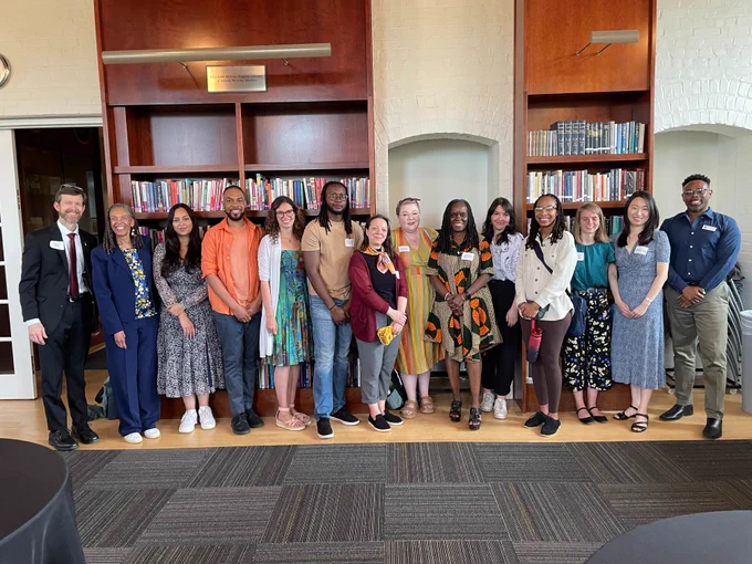 ARHU graduate student awards reception, pictured left to right: 
Steve Roth (UMD Graduate School), Bonnie Thornton Dill (former ARHU dean), Daniela Hernandez, Devon Betts, Nicole Steinberg, Frederick Cherry, Valeria Iacovelli, Carolyn Robbins, Stephanie Shonekan (ARHU dean), Theavy Din, Alisa Hardy, Melissa Sturges, Da Som Lee, GerShun Avilez (ARHU assoc dean)