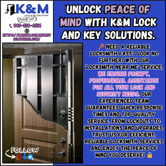 👇 | Contact us at:
☎ | 949-214-4514
🌐 | Visit https://kandmlockandkeysolutions.com/