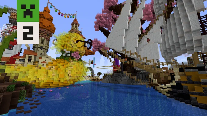 Minecraft players on the Java Realm map boat