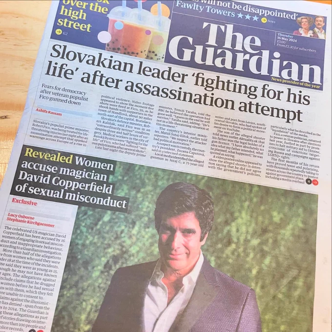 Photo shows front page of the Guardian newspaper