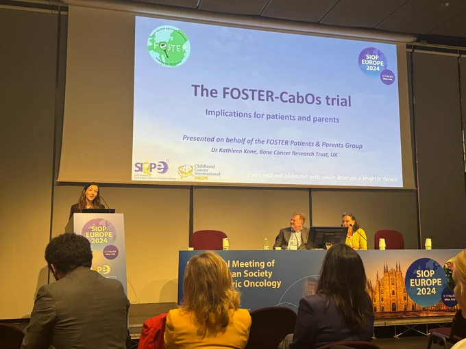 Kathleen, who works in the research department at the Bone Cancer Research Trust leads a presentation the FOSTER-CabOs trial.