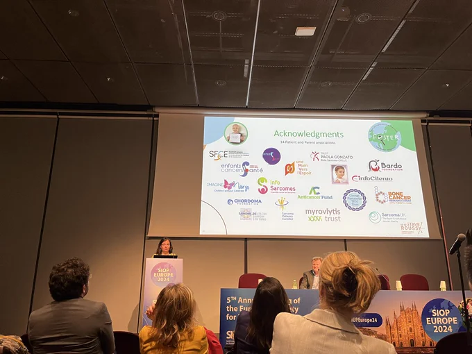 Image displaying a presentation that reads FOSTER-CabOs, alongside acknowledgments including the Bone Cancer Research Trust.
